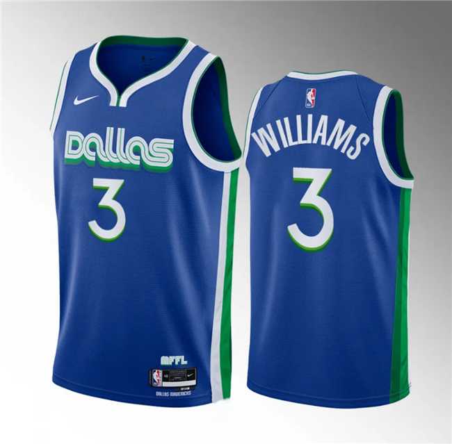Men%27s Dallas Mavericks #3 Grant Williams Blue City Edition Stitched Basketball Jersey Dzhi